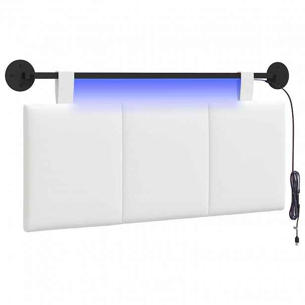 vidaXL Závěsné čelo postele S LED osvětlením Bílá Textil