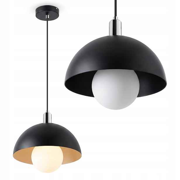 Závěsná lampa G9 velká polokoule 30 cm černá chrom bílá stínidlo skleněná kulička
