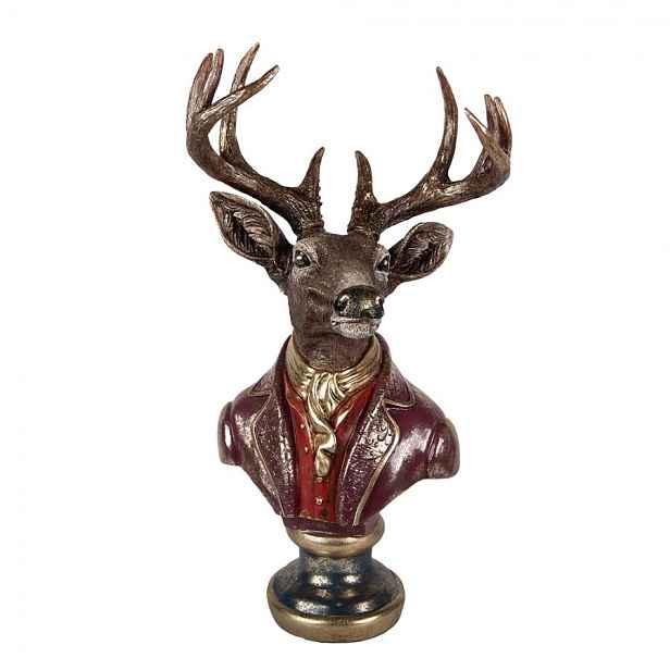 Červeno-hnědá vánoční dekorace busta jelen Deer - 30*22*57 cm Clayre & Eef