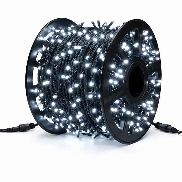 Easy Fix LED světelný řetěz, 100 m, venkovní, ledově bílá s FLASH, 1000 diod, černý kabel, IP67, cívka