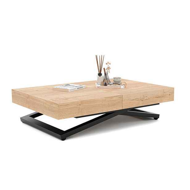 Idohome KONFERENČNÍ STOLEK SANELLE rozkládací se zvedací deskou, 120/80/76 cm, černý / dub Halifax
