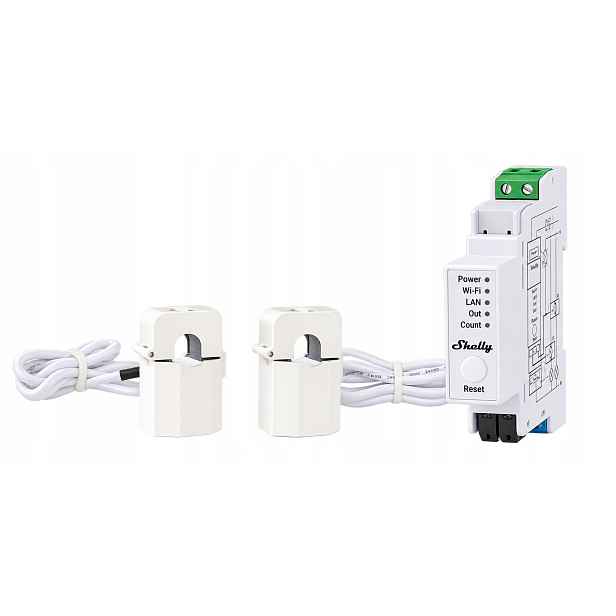 Měřič energie Wi-Fi/LAN Din 2kanálový, 1 fázový 2 senzory 50A Shelly