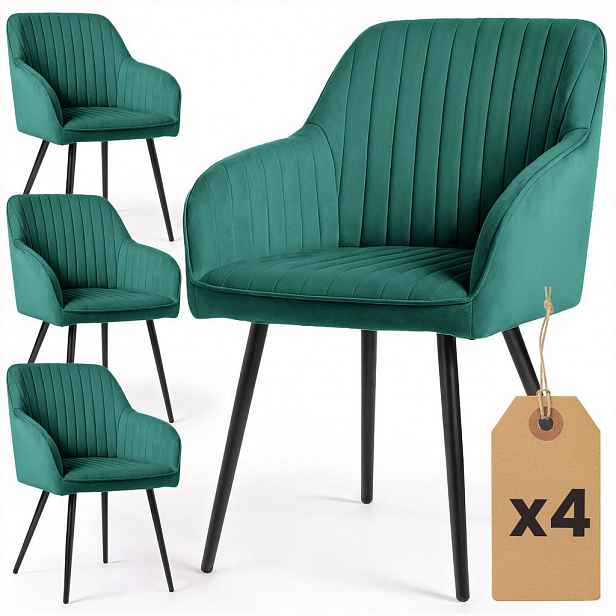 RAUMHIRSCH FURNITURE ČALOUNĚNÁ ŽIDLE, sada 4 ks, kovové nohy, zelená, černá 54,5/82/58