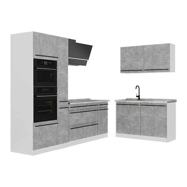 Vicco ROHOVÁ KUCHYŇ R-Line, Beton/Bílá, 230 x 120 cm pracovná doska Mramor