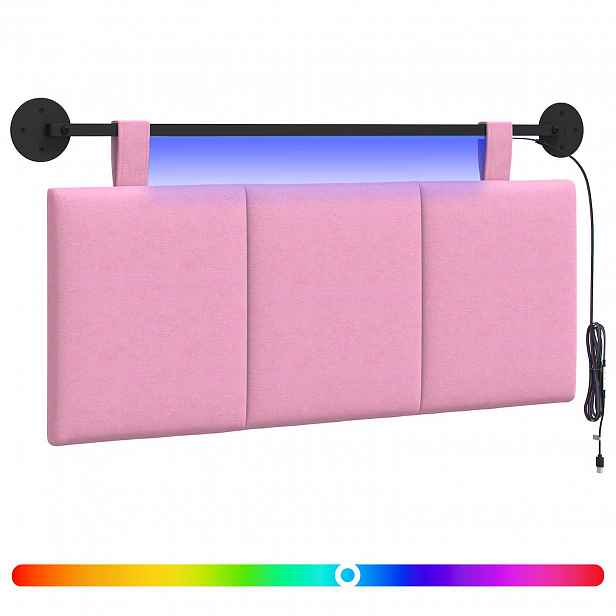 vidaXL Závěsné čelo postele S LED osvětlením Růžová Textil