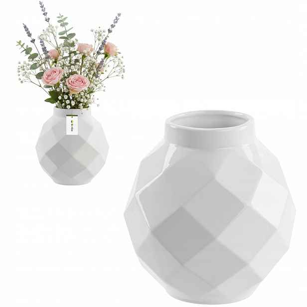 Geometrická keramická váza 3D Bílá Ø11 H 22 cm intenzivní barva