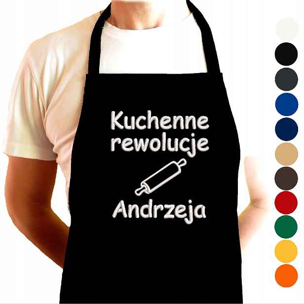 Kuchyňská zástěra s vlastním potiskem a výšivkou s vtipným černým pánským potiskem