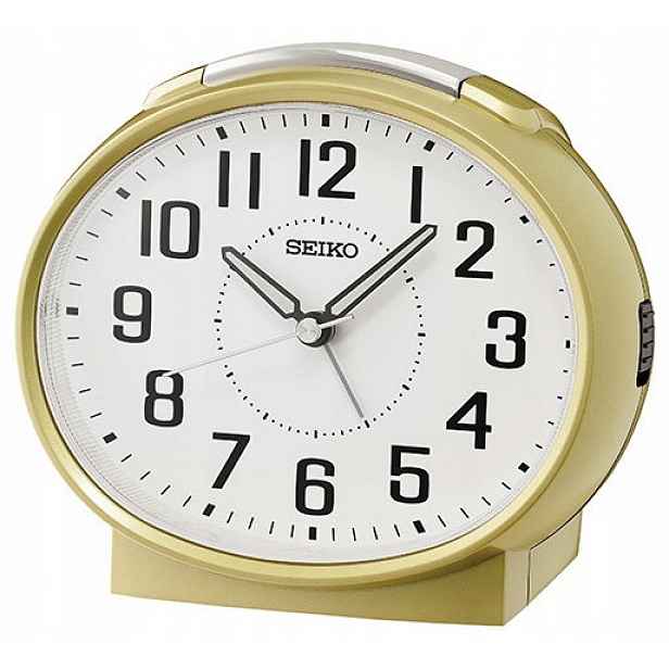 Velký Zlatý Oválný Budík Seiko QHK059G, Hlasitý Alarm, Tichý Mechanismus
