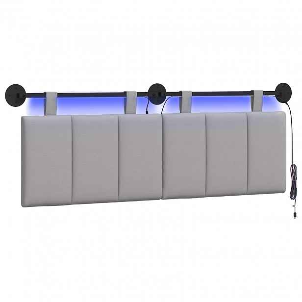 vidaXL Závěsné čelo postele S LED osvětlením Oblačno šedá Textil