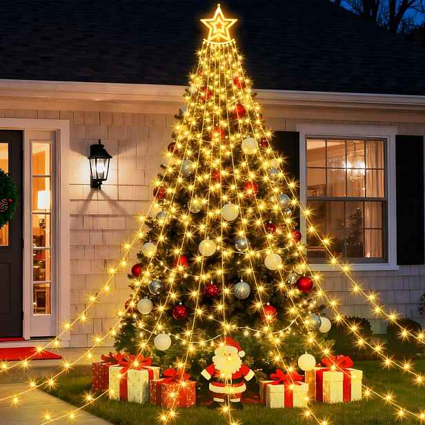 Osvětlení jako vánoční stromek 3,5 m x 9 350 Led hvězdy teplá bílá venkovní