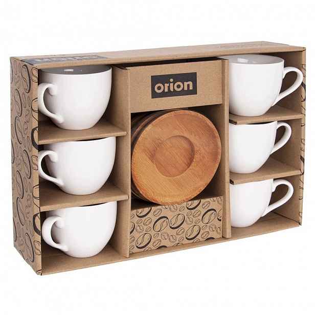 Šálky na kávu espresso porcelán bílé s bambusovými podstavci, sada