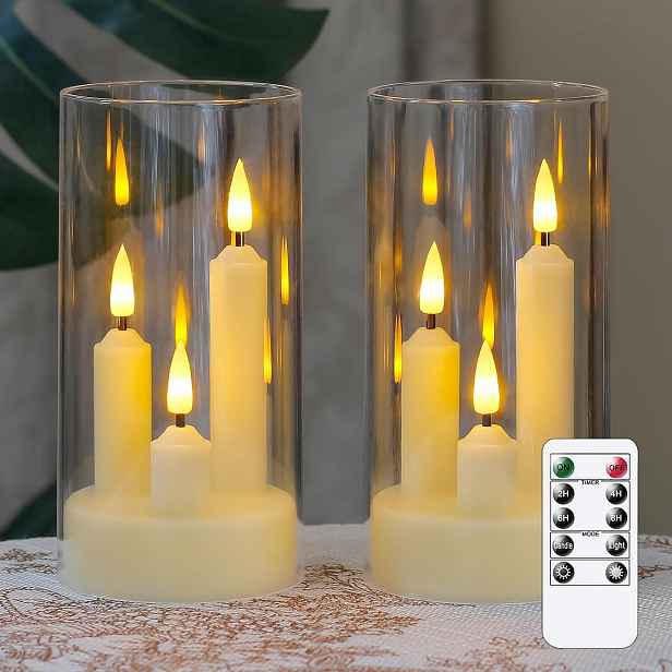 TEMU Balení 2 ks 3v1 LED bezplamenné svíčky s dálkovým ovládáním a časovačem - Blikající sloupkové svíčky vhodné pro domácí stolní dekoraci, svatby,