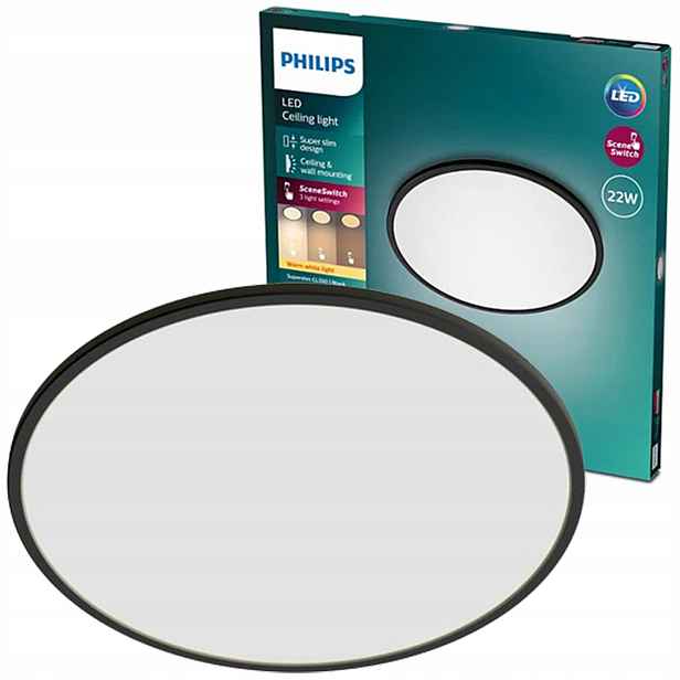 Stropní Svítidlo Led Stropní Svítidlo Na omítku 22W 43cm Stmívatelná Černá Philips