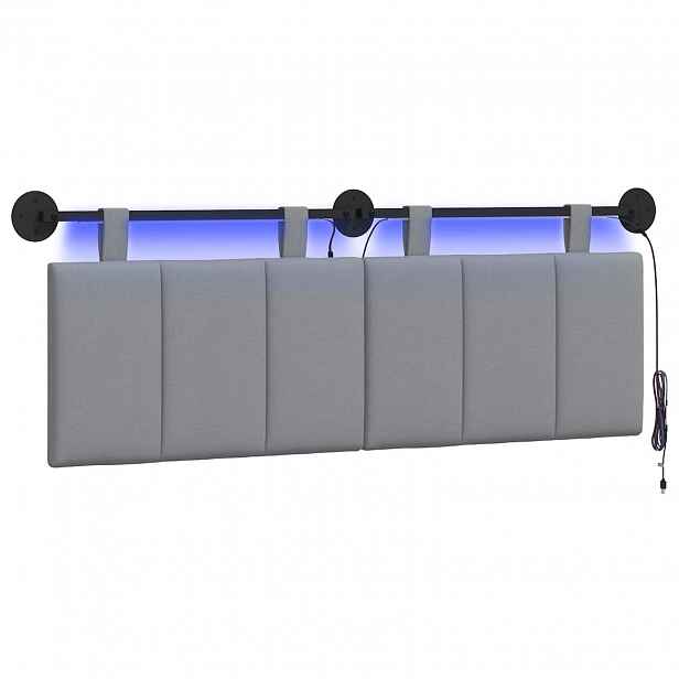vidaXL Závěsné čelo postele S LED osvětlením Světle šedá Textil