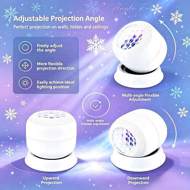 TEMU Vánoční projektor se sněhovými vločkami, 360° otočná LED lampa s projekcí sněhu, sváteční dekorativní světlo s USB konektorem, vytváří zimní