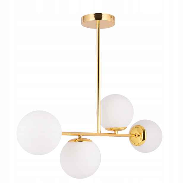 Závěsná stropní lampa Lustr Zlatá Bílá Mléčné Skleněné Koule Loft E27