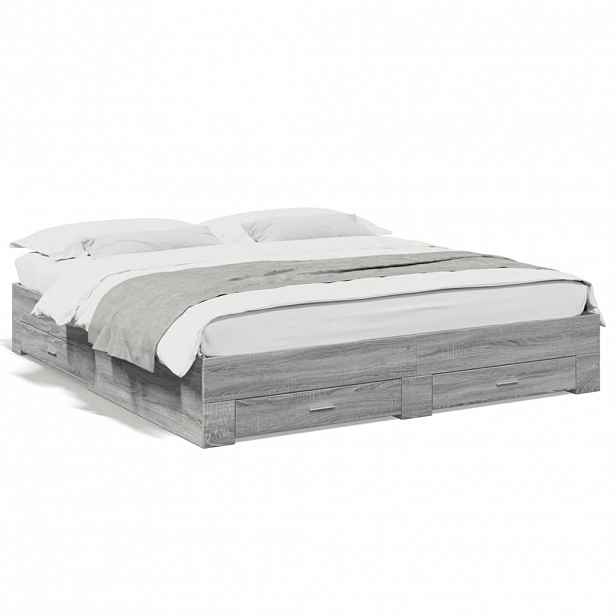 vidaXL Rám postele se zásuvkami šedý sonoma 200 x 200 cm kompozit