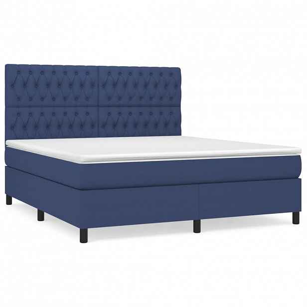 vidaXL Box spring postel s matrací modrá 180x200 cm textil