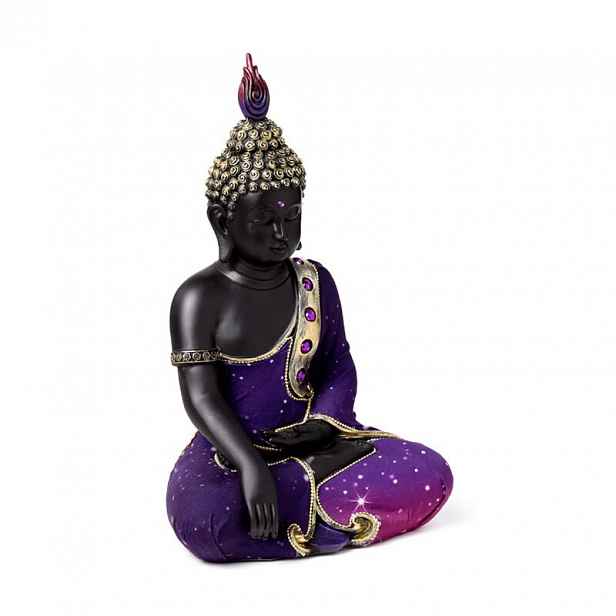 Fialovo-černá figurka Buddha-Meditace 30 cm