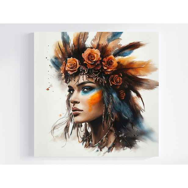 Obraz Na Plátně Plátno Portét Žena Indiánka Amerika Etno Boho 50x50
