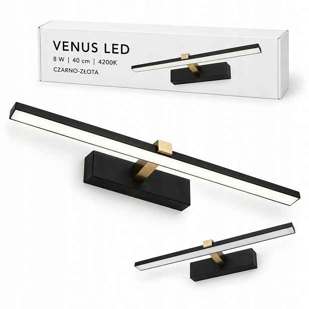 Venus Led lampa 8W 40 cm černo-zlatá do koupelny 4200K IP44 580lm nástěnná