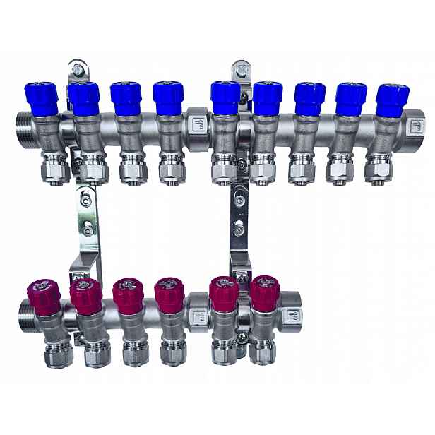 X-home Rozdělovač Pex 1" x 16 mm 9 Obvodů Studené Vody 6 Obvodů Teplé Vody