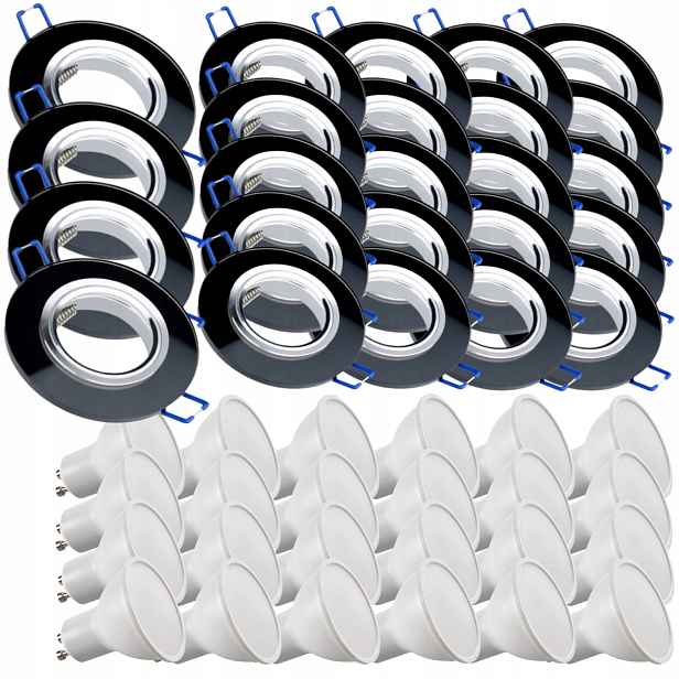 24x Skleněná Černá Stropní Lampa Kulatá Objímka Led Žárovky 5W