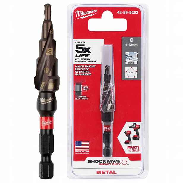 Vrták stupňovitý příklepový do kovu 4-12 mm Milwaukee inox kuželový