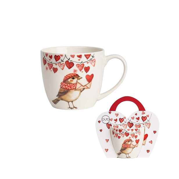 hrnek 460ml baňatý PTÁČEK se srdíčky, DB taška, porcelán
