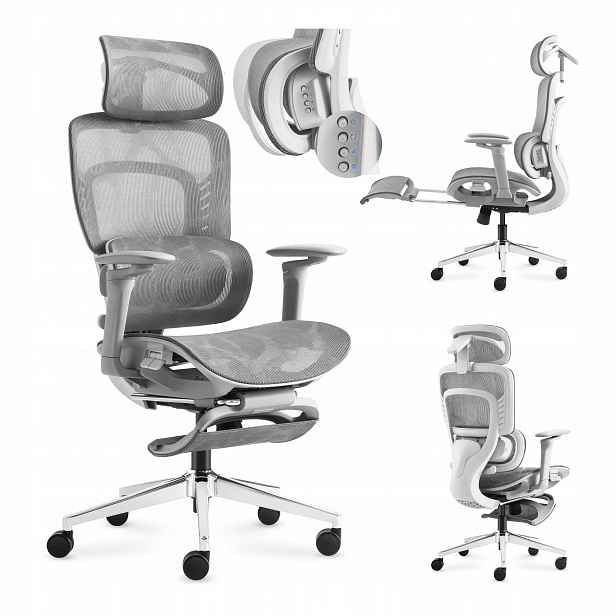 Kancelářská židle s masážním přístrojem Mark Adler šedá, otočná, ergonomická k psacímu stolu