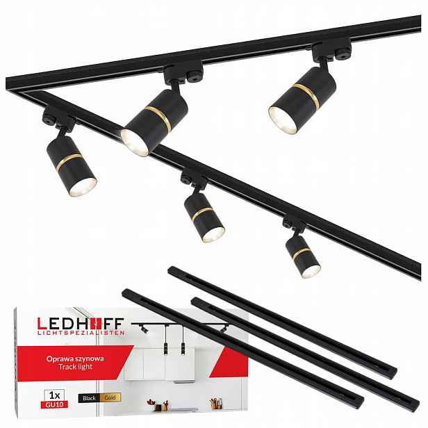 Osvětlení kolejnicová lišta 3x 1 m 5x reflektor GU10 Černá zlatá Led lampa