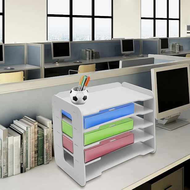 TEMU 5patrový stohovatelný třídicí regál na dokumenty, stolní úložný box na papírové dokumenty, organizér na písemnosti, úložný regál na data, úložný
