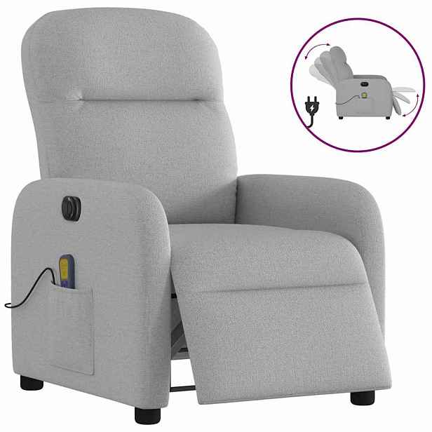 vidaXL Elektrické masážní polohovací křeslo obláčkově šedé textil