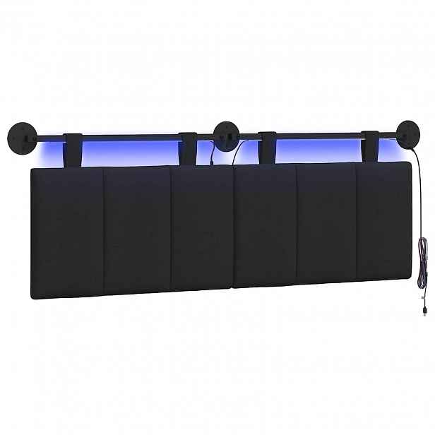 vidaXL Závěsné čelo postele S LED osvětlením Černá Textil