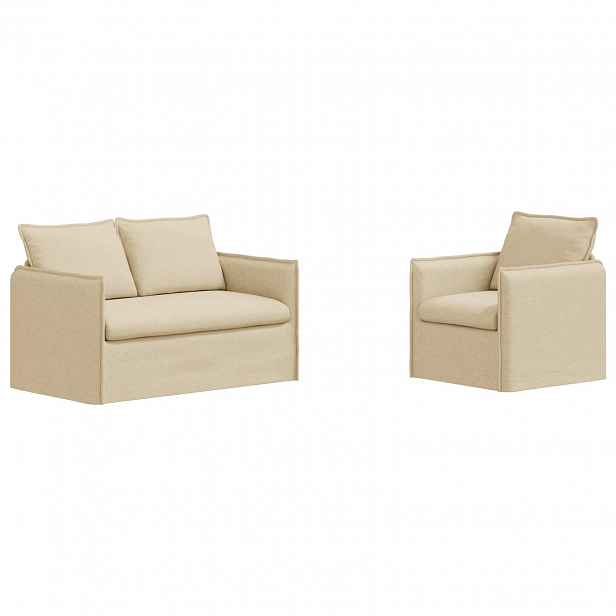 vidaXL Set pohovek 2 ks Krémová Textil