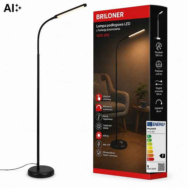 Led podlahová lampa černá s dotykovým stmívačem 6 W Salon Ložnice