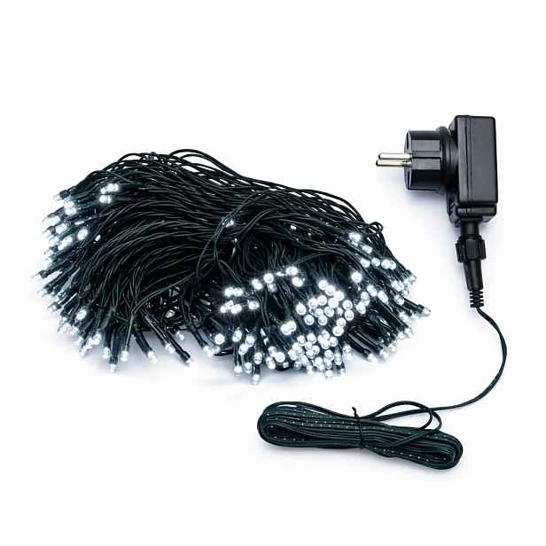 LED světelný řetěz, venkovní, 20 m, ledově bílá, 100 diod, černý kabel, IP44, vč. zdroje
