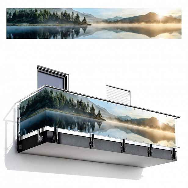 MuchoWow BALKONOVÁ ZÁSTĚNA Jezero - Mlha - Hory - Krajina 500x85 cm