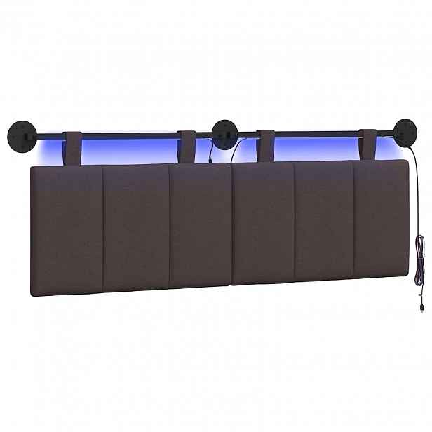 vidaXL Závěsné čelo postele S LED osvětlením Tmavě hnědá Textil
