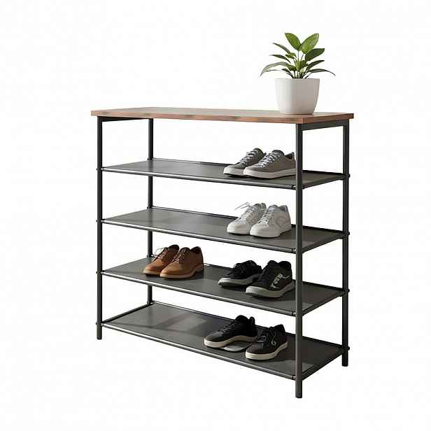 Relaxdays REGÁL černý hnědý kov s odkládací deskou 75 cm