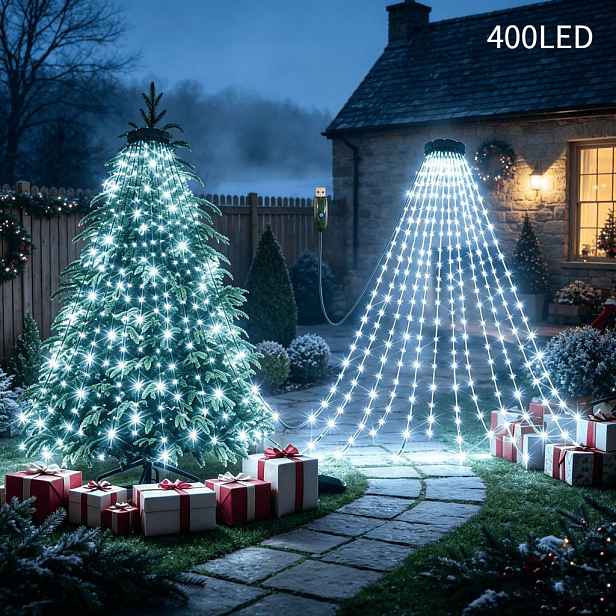 TEMU 1 Sada 400 LED IP65 Vánoční světelný řetěz, napájení USB, 8 režimů, teplá/studená/multicolor volitelná, zahradní trávník dvůr sváteční dekorace,