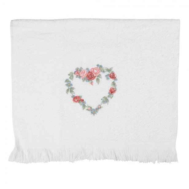 Bílý froté ručník se srdcem z růží Rose Heart - 40*66 cm Clayre & Eef
