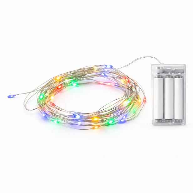 LED světýlka na baterie, kapičky, 2,30 m, barevné, 20 diod, drátek, IP20 interiér, 3 × AA