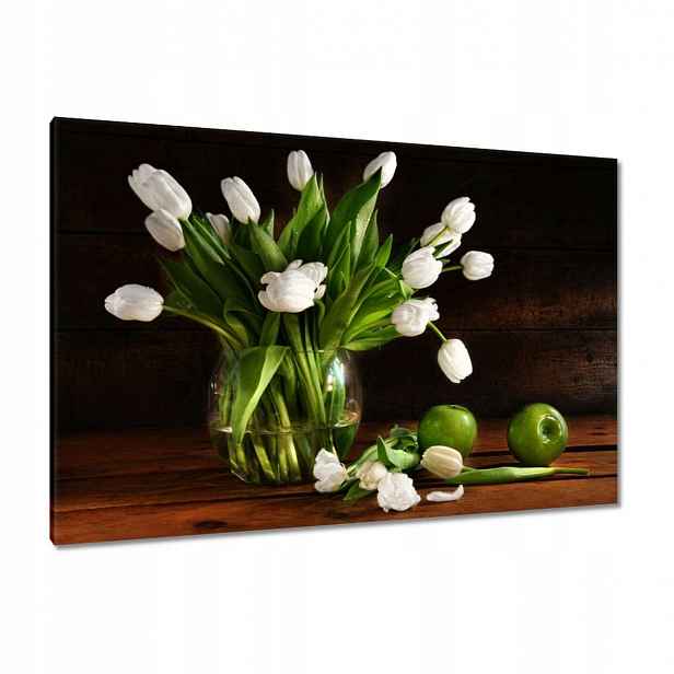 Obrazy 120x80 Bílé tulipány Tmavé pozadí