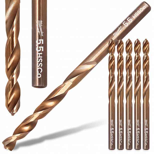 5 x Kobaltové Kovové vrtáky 5,5 mm z nerezové oceli a litiny Hss-g Milwaukee