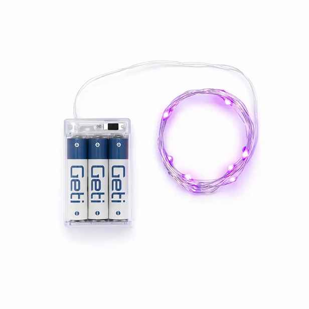 LED světýlka na baterie, kapičky, 2,30 m, růžová, 20 diod, drátek, IP20 interiér, 3 × AA
