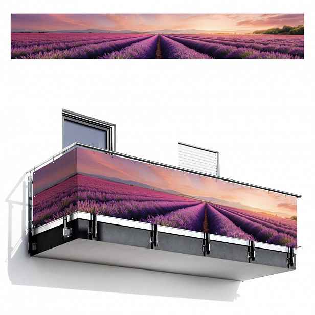 MuchoWow BALKONOVÁ ZÁSTĚNA Levandulové pole - Západ slunce - Fialová - Květiny 500x80 cm