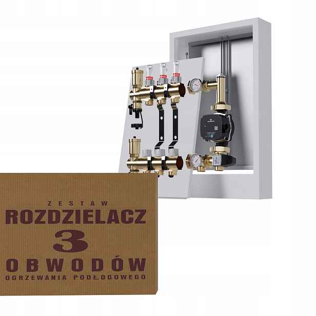 Rozdělovač pro podlahu 3 okruhy s čerpadlem Grundfos nástěnný box