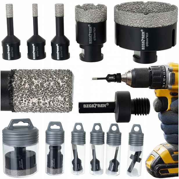 Diamantové děrovačky Slinuté Dlažby Sada korunek 6 děrovaček 6-68 mm Betonu