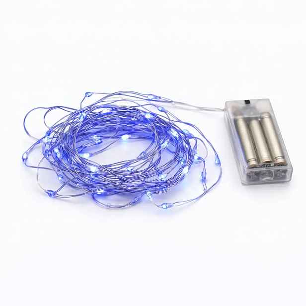 LED světýlka na baterie, kapičky, 2,30 m, modrá, 20 diod, drátek, IP20 interiér, 3 × AA